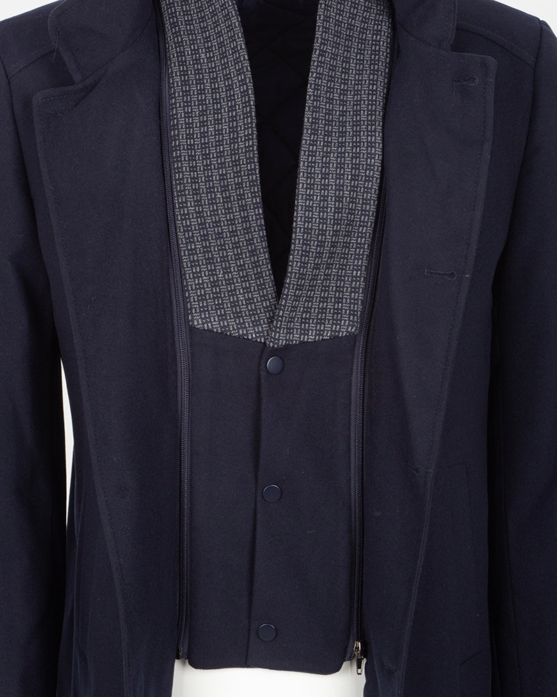 Navy Men's Overcoat with Removable Inner Layer-Makrom