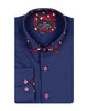 Navy Plain Contrast Dot Double Collar Long Sleeve Shirt-Makrom