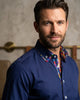 Navy Plain Double Collar Shirt with Multicoloured Trim