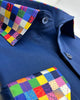 Navy Plain Shirt with Multicoloured Trim-Makrom