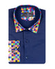 Navy Plain Shirt with Multicoloured Trim-Makrom