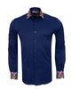 Navy Plain Shirt with Multicoloured Trim-Makrom