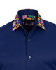 Navy Plain Shirt with Multicoloured Trim-Makrom