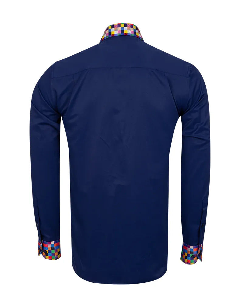 Navy Plain Shirt with Multicoloured Trim-Makrom
