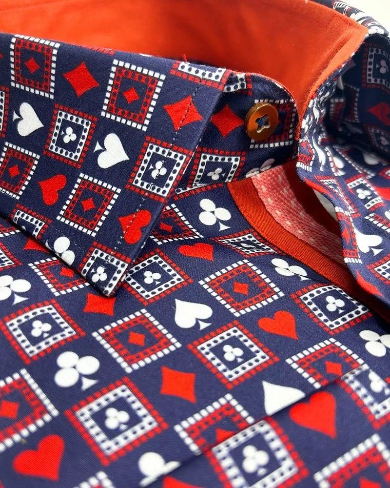 Navy Playing Card Symbols Print with Matching Handkerchief-Makrom