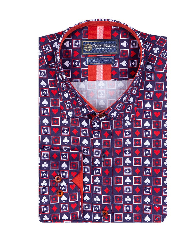 Navy Playing Card Symbols Print with Matching Handkerchief-Makrom