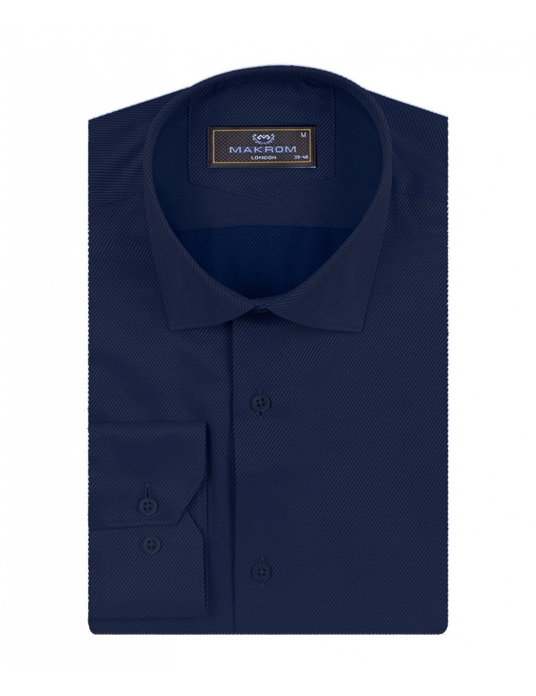 Navy Twill Classic Single Cuff Shirt-Makrom