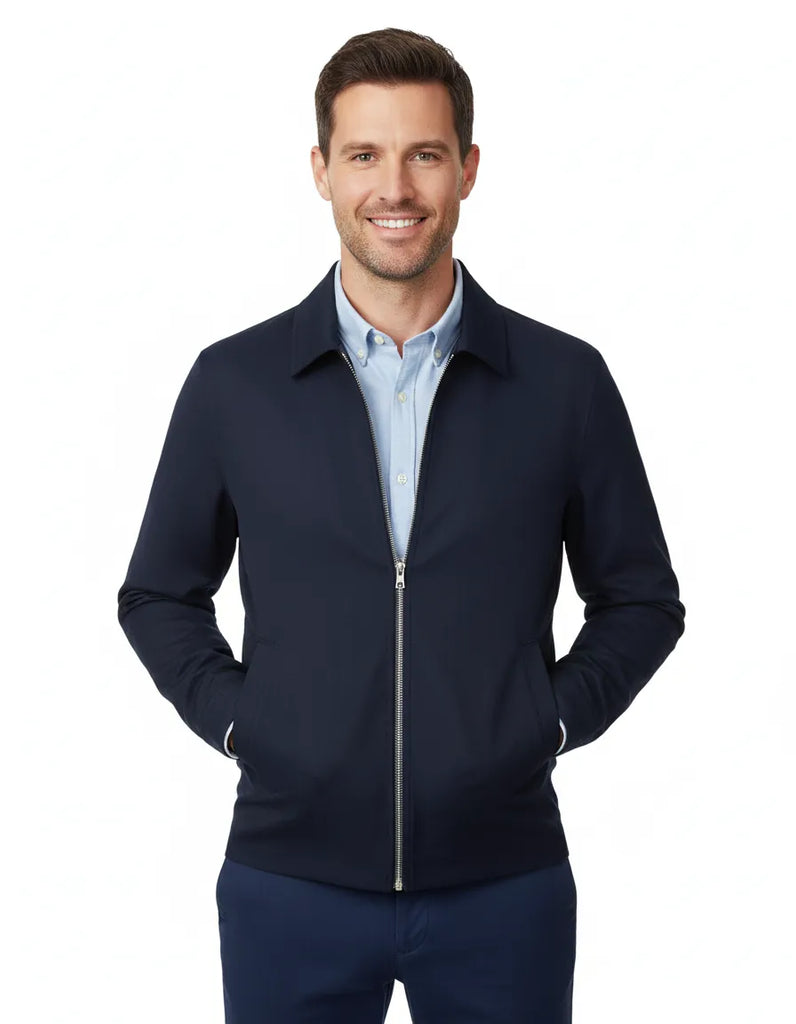 Navy Zip-Up Jacket with Classic Collar-Makrom