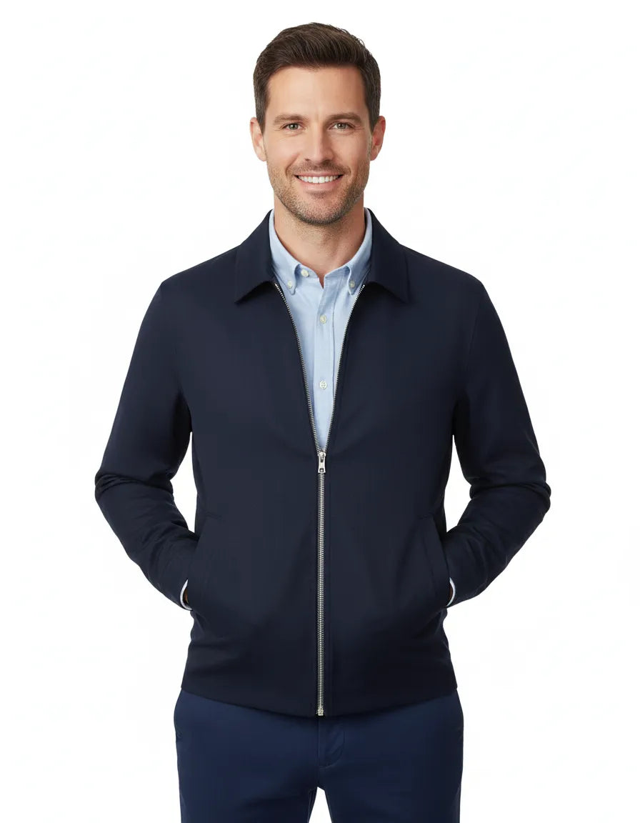 Navy Zip-Up Jacket with Classic Collar-Makrom