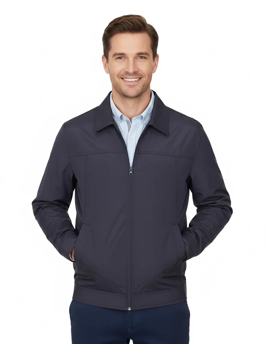 Navy Zip-Up Jacket with Classic Collar-Makrom
