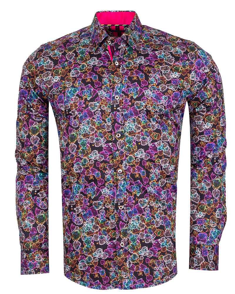 Neon Colourful Print Men's Shirt with Matching Handkerchief-Makrom