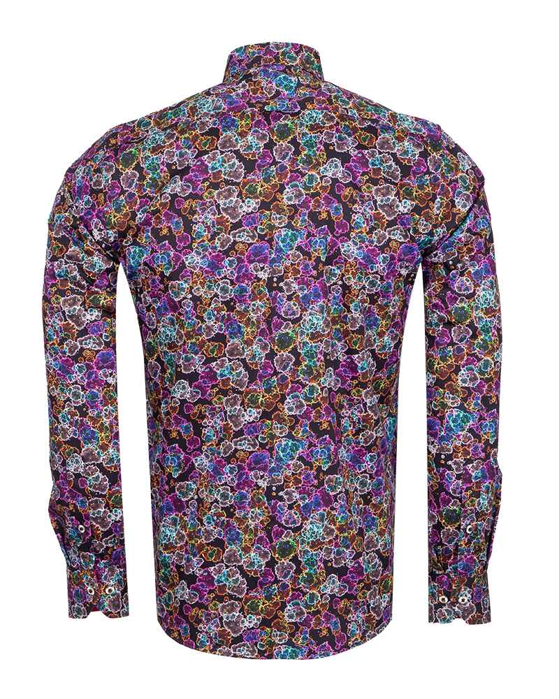 Neon Colourful Print Men's Shirt with Matching Handkerchief-Makrom