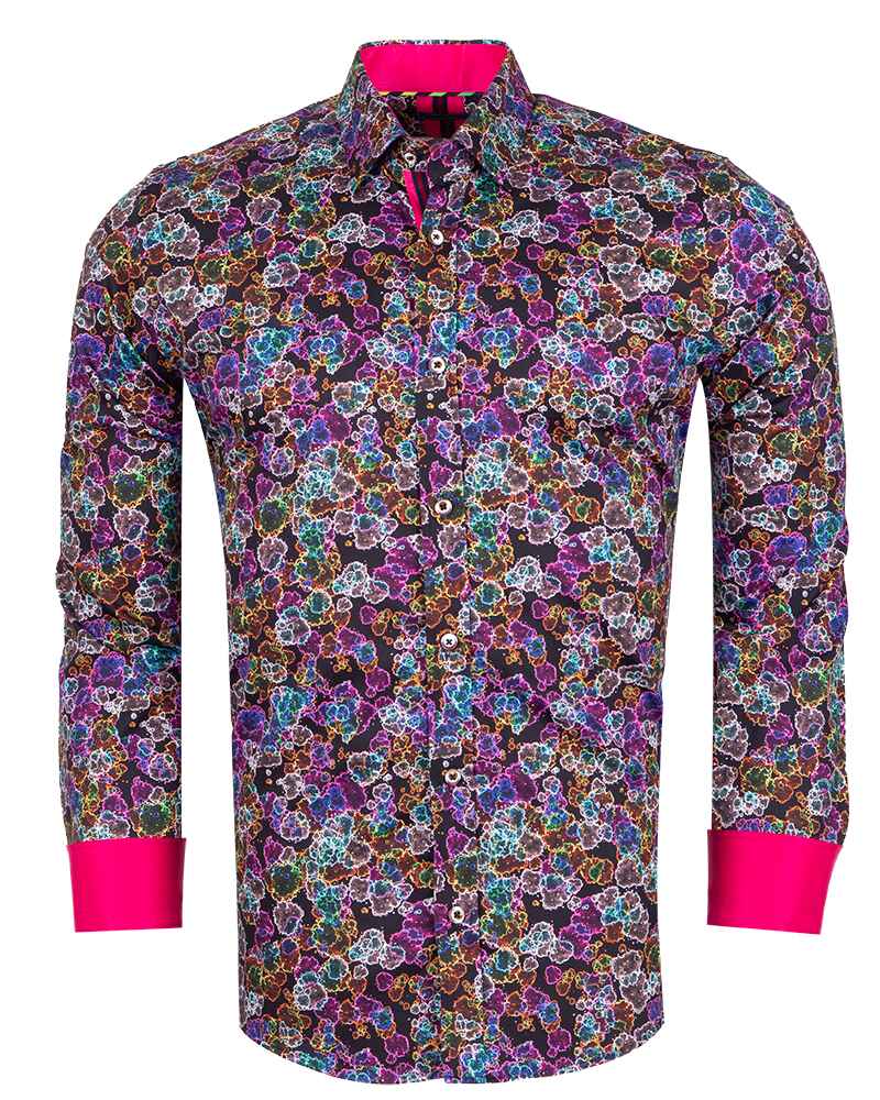 Neon Colourful Print Men's Shirt with Matching Handkerchief-Makrom