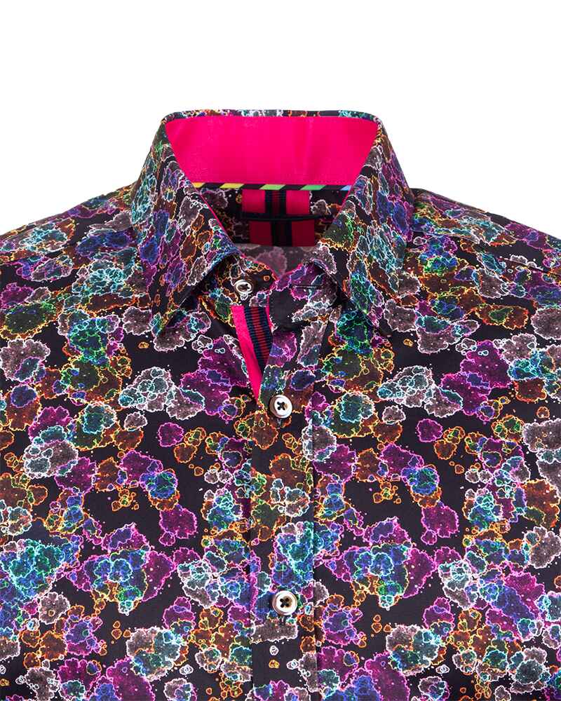 Neon Colourful Print Men's Shirt with Matching Handkerchief-Makrom