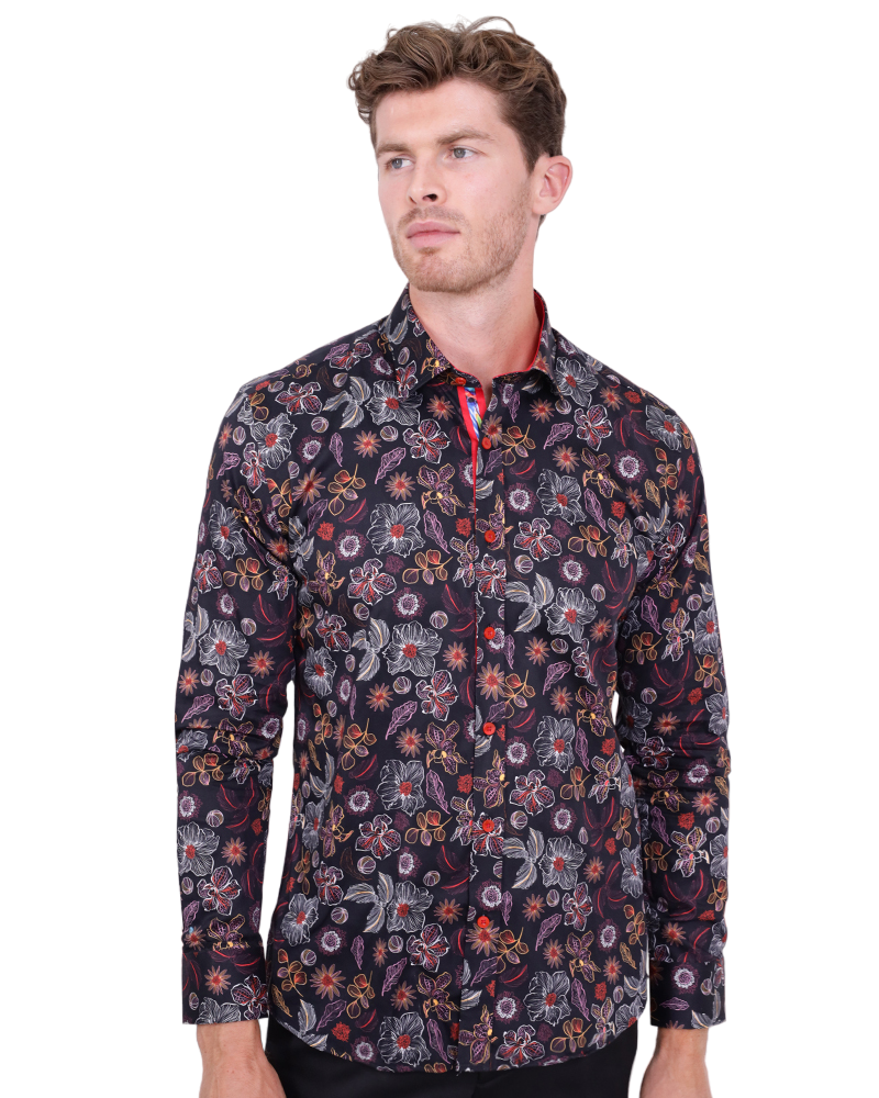 Neon Flower Print Shirt with Matching Handkerchief-Makrom
