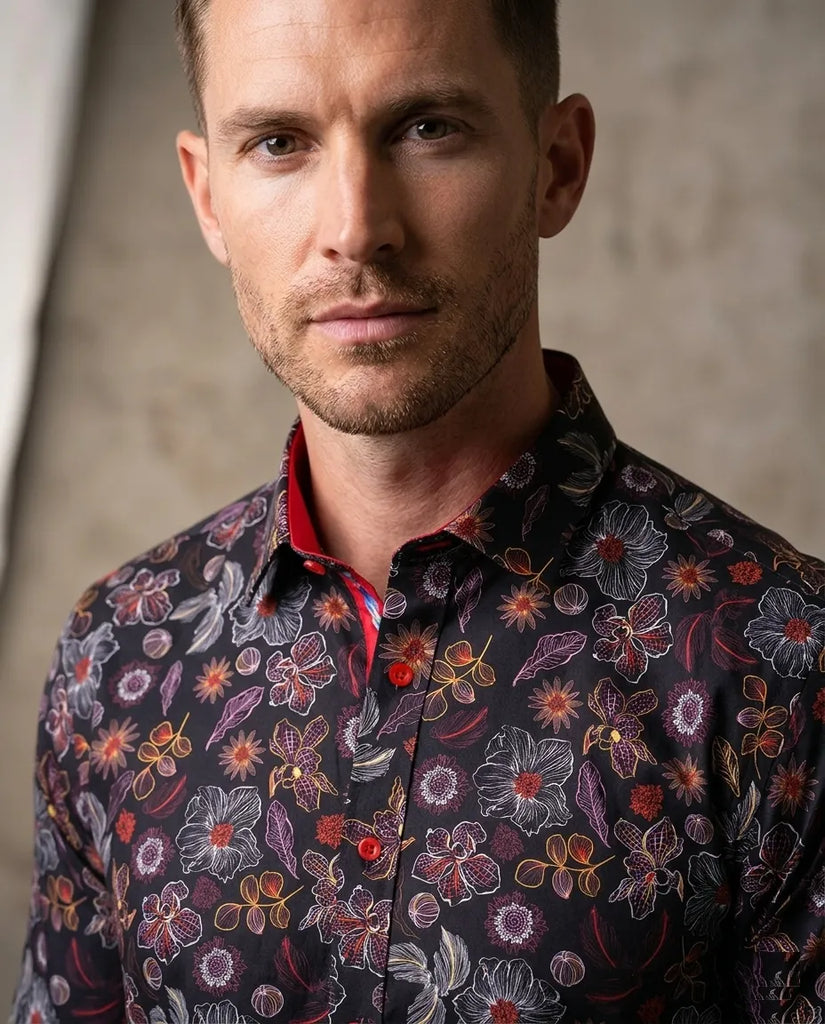 Neon Flower Print Shirt with Matching Handkerchief