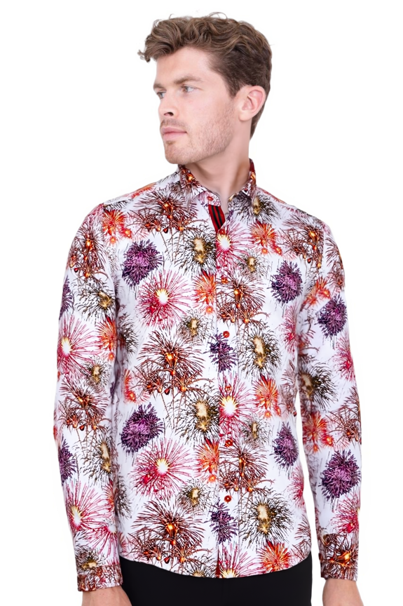 New Year Print Men's Shirt with Matching Handkerchief-Makrom