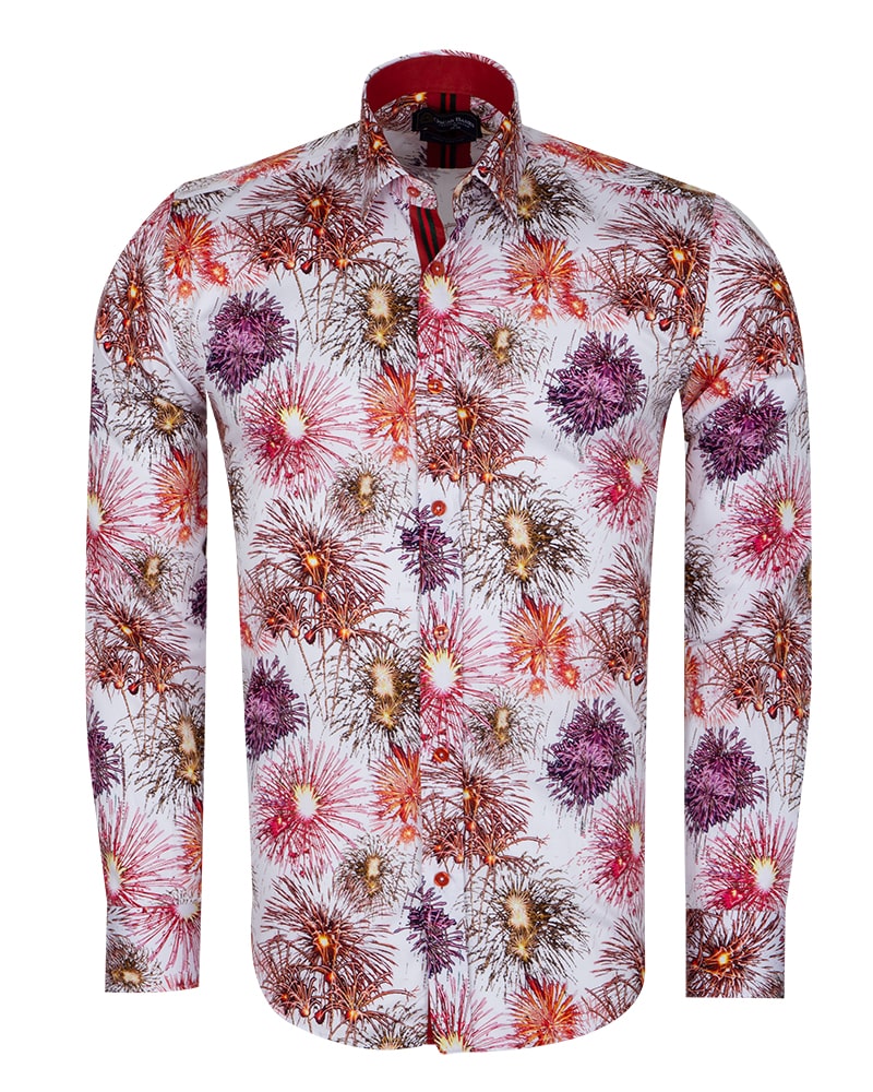 New Year Print Men's Shirt with Matching Handkerchief-Makrom