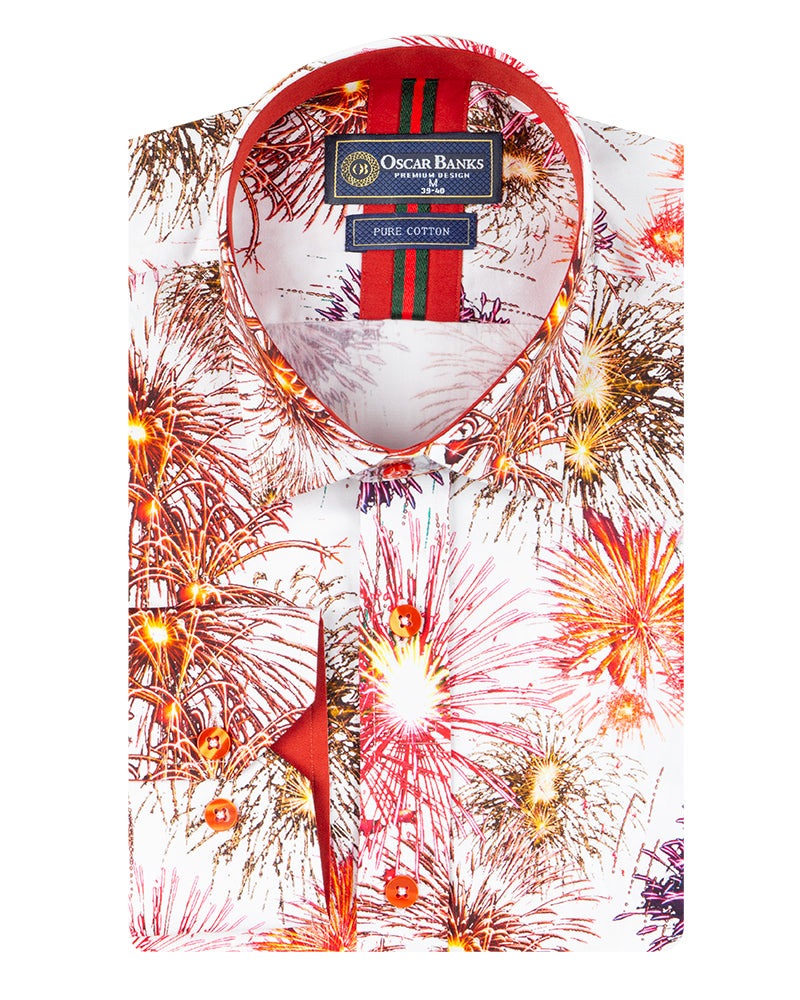 New Year Print Men's Shirt with Matching Handkerchief-Makrom