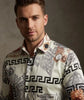 Oscar Banks Premium Cream Satin Baroque Print Dress Shirt
