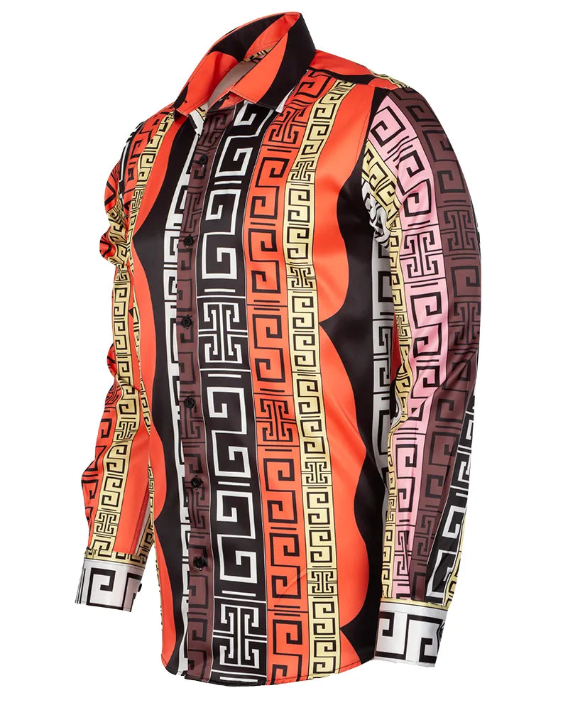 Oscar Banks Premium Geometric Pattern Dress Shirt-Makrom