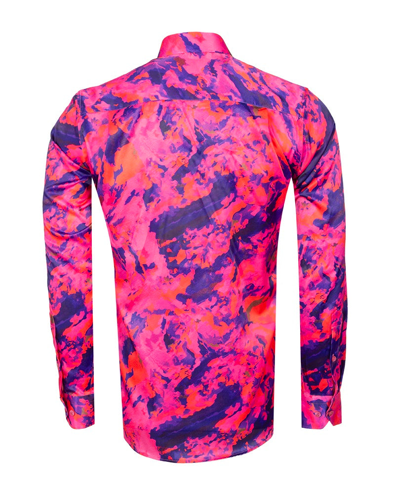 Oscar Banks Premium Satin Bold Abstract Print Dress Shirt-Makrom