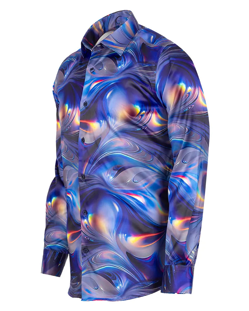 Oscar Banks Premium Satin Purple Marble Print Shirt-Makrom