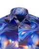 Oscar Banks Premium Satin Purple Marble Print Shirt-Makrom