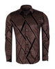 Oscar Banks Premium Shiny Black and Bronze Geometric Pattern Shirt-Makrom