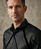 Oscar Banks Premium Shiny Black and Grey Geometric Pattern Shirt