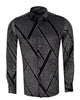 Oscar Banks Premium Shiny Black and Grey Geometric Pattern Shirt-Makrom