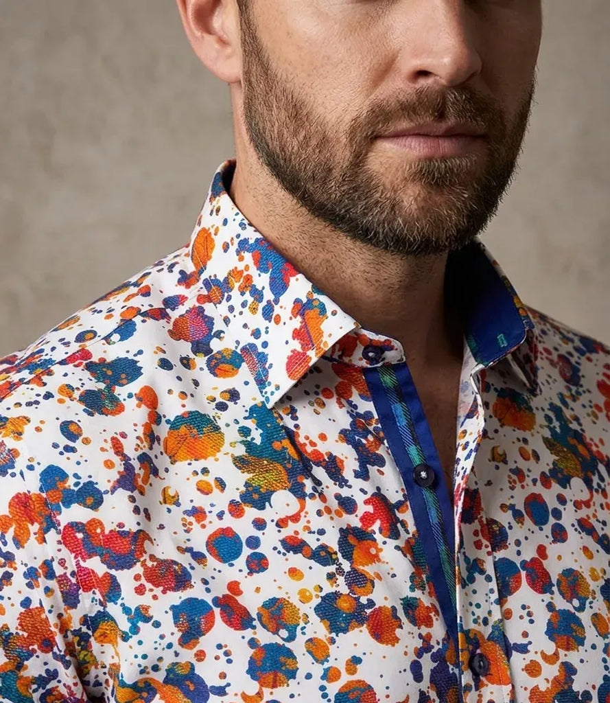 Paint Splatter Print Men's Shirt with Matching Handkerchief