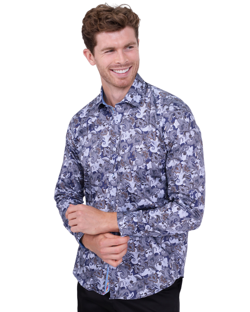 Paisley Print Shirt with Matching Handkerchief-Makrom