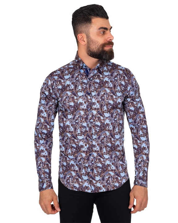 Paisley Striped Print Pure Cotton Shirt-Makrom