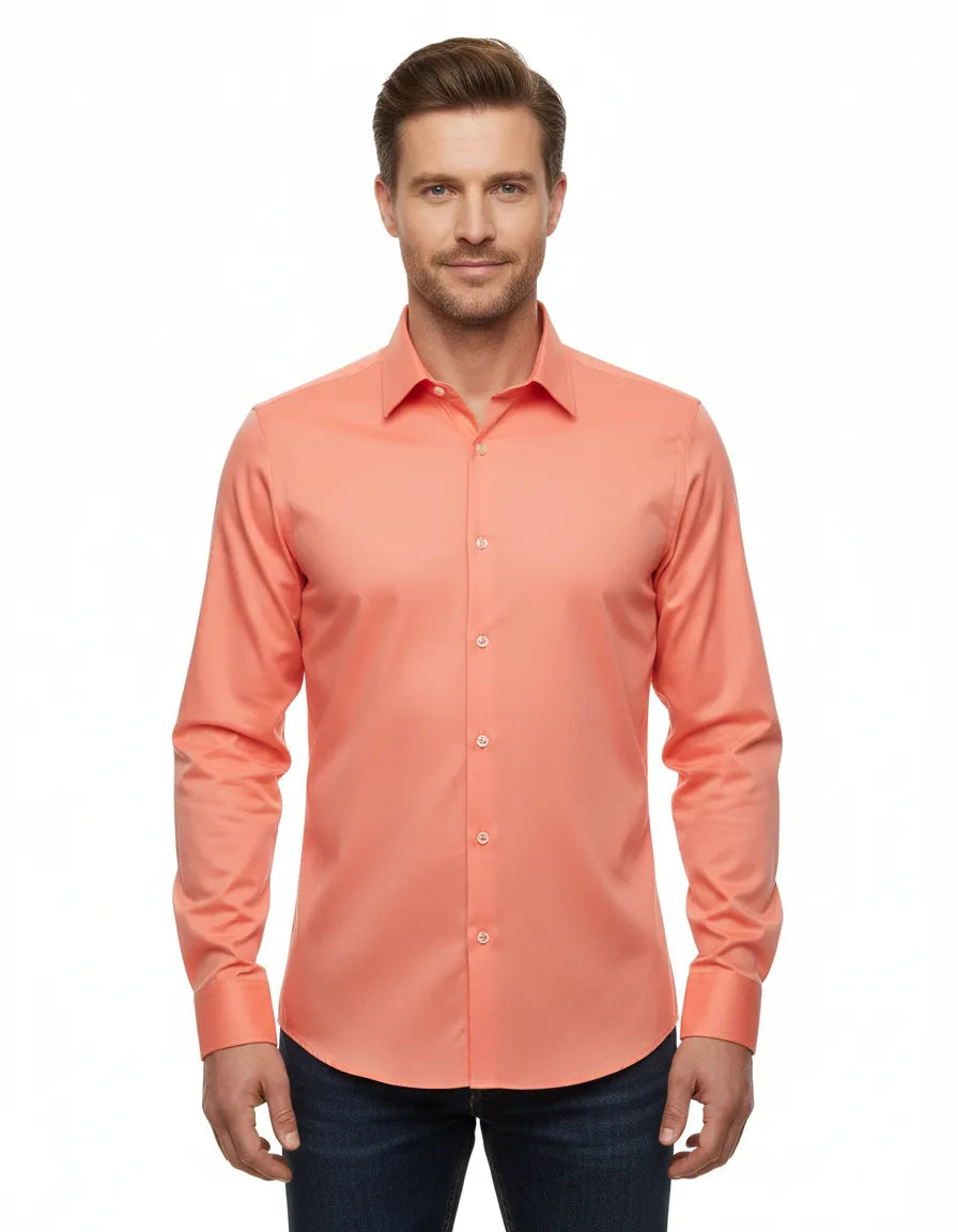 Peach Plain Double Cuffed Shirts-Makrom