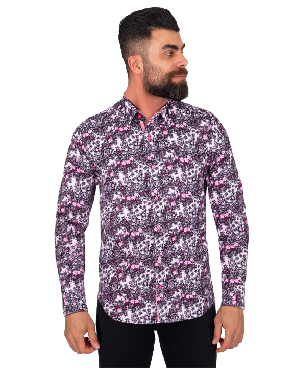 Pink Daisy Print Long Sleeve Shirt-Makrom