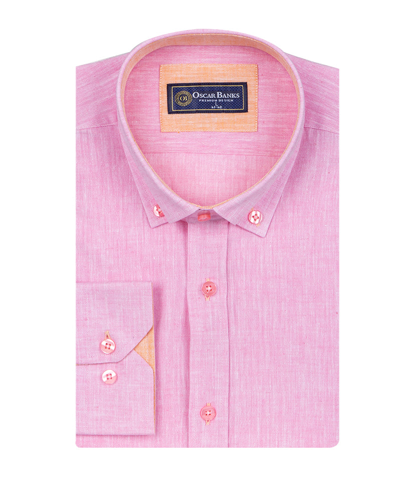 Pink Linen Long Sleeve Shirt with Matching Handkechief-Makrom