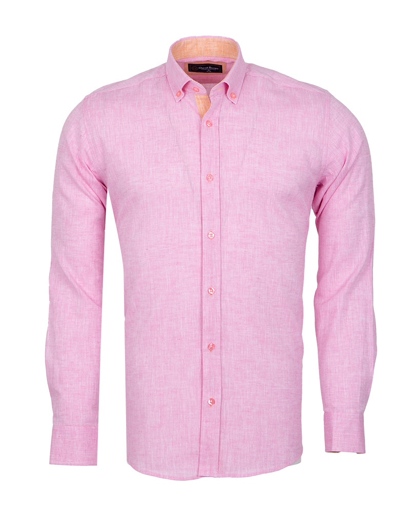Pink Linen Long Sleeve Shirt with Matching Handkechief-Makrom