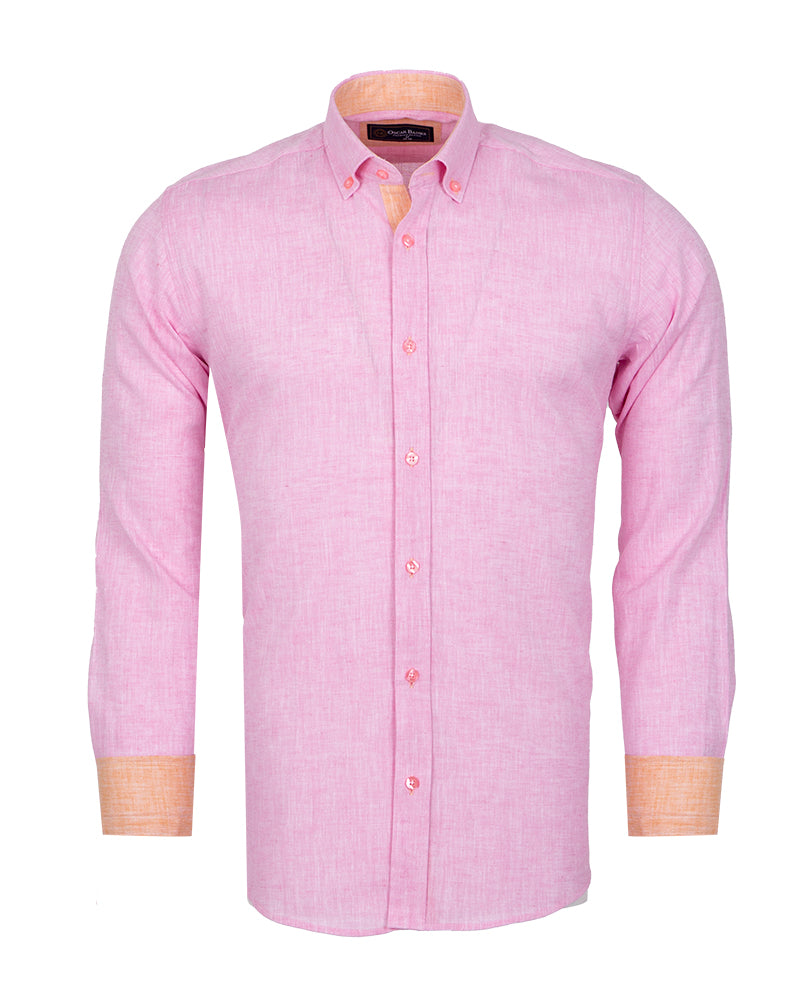 Pink Linen Long Sleeve Shirt with Matching Handkechief-Makrom