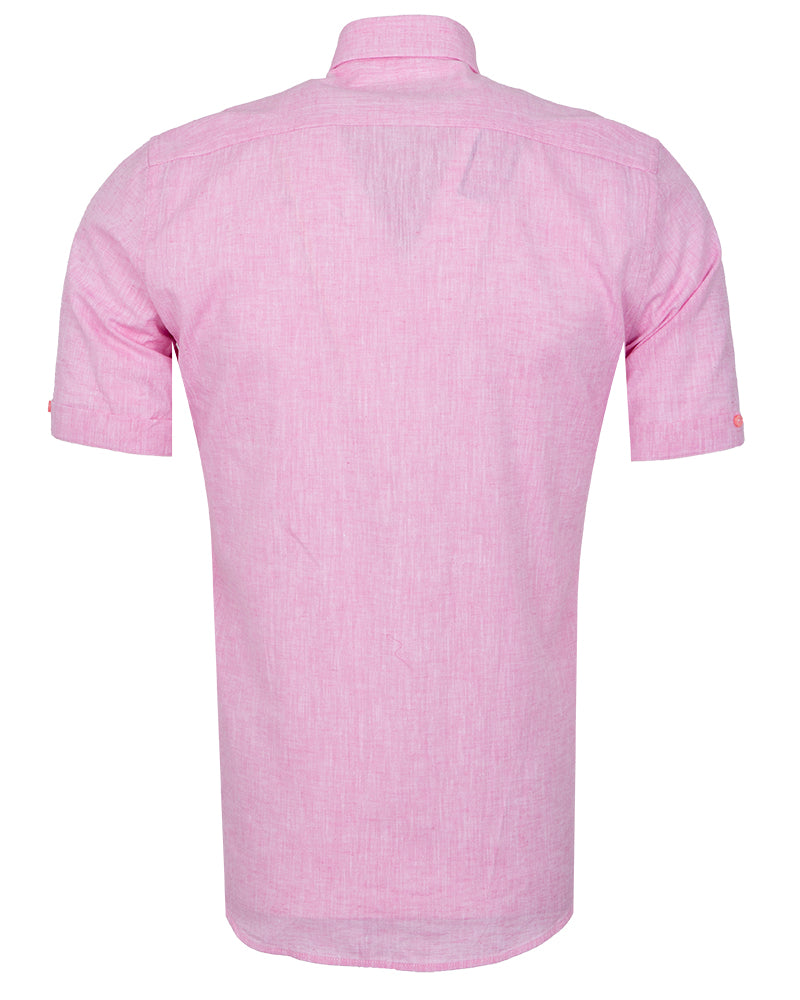 Pink Linen Plain Short Sleeve Shirt-Makrom