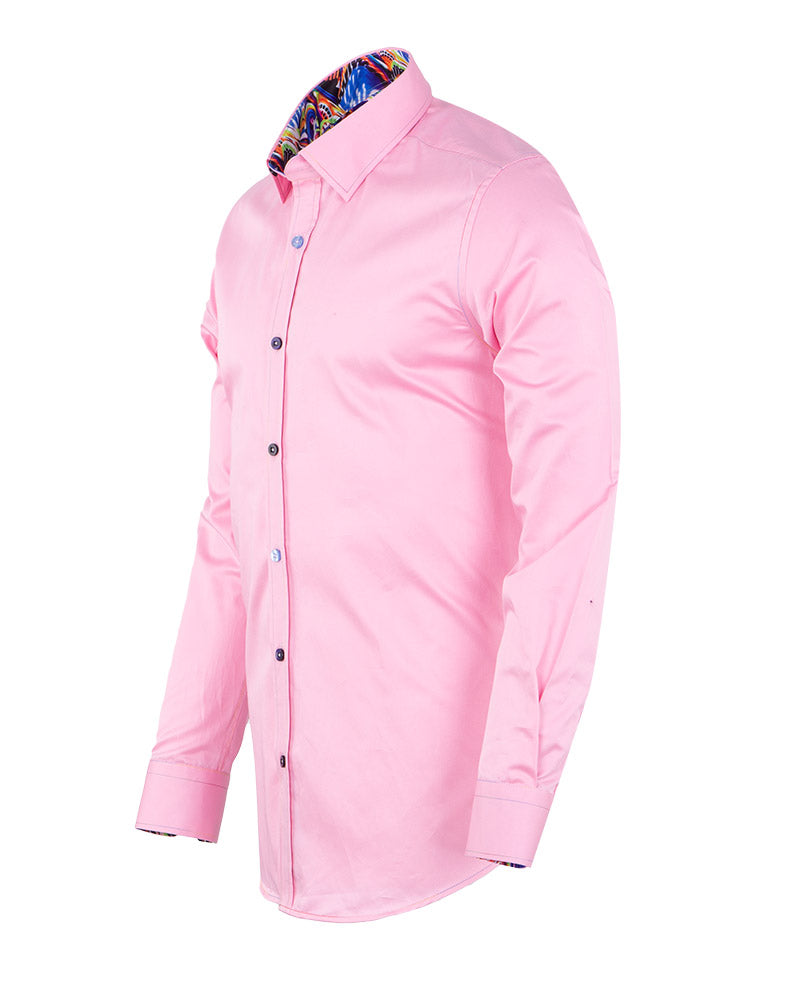 Pink Plain Colourful Stitching & Button Pure Cotton Shirt-Makrom