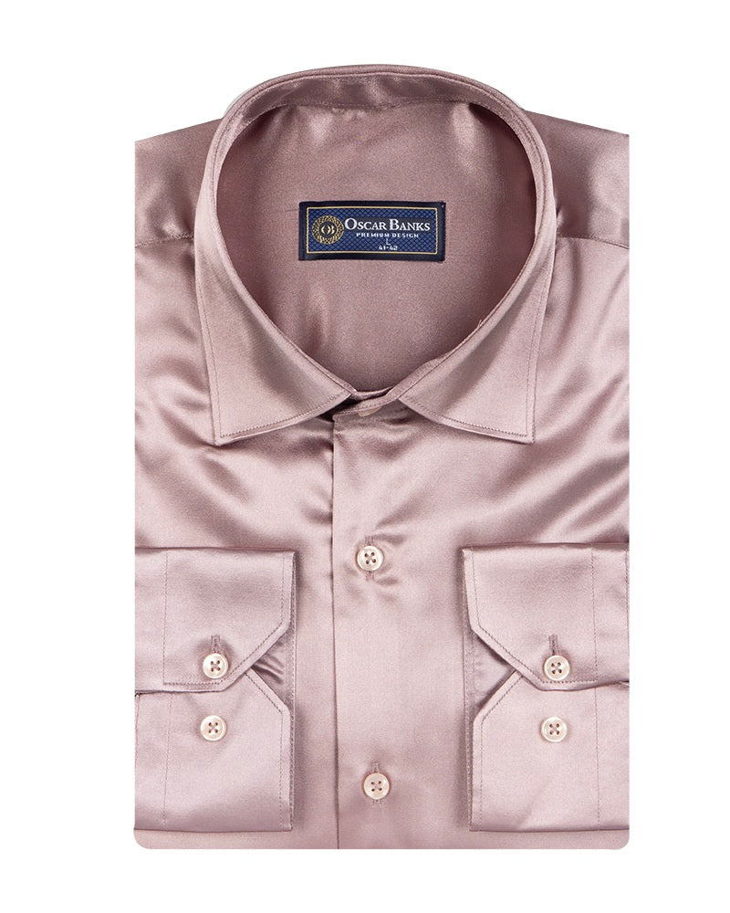 Pink Shiny Plain Satin Classic Men’s Shirt-Makrom