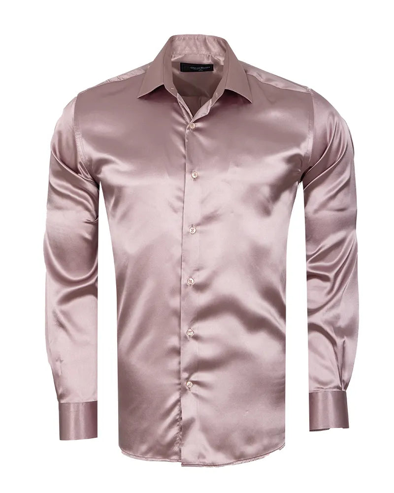 strapless open back dress Pink Shiny Plain Satin Classic Men’s Shirt