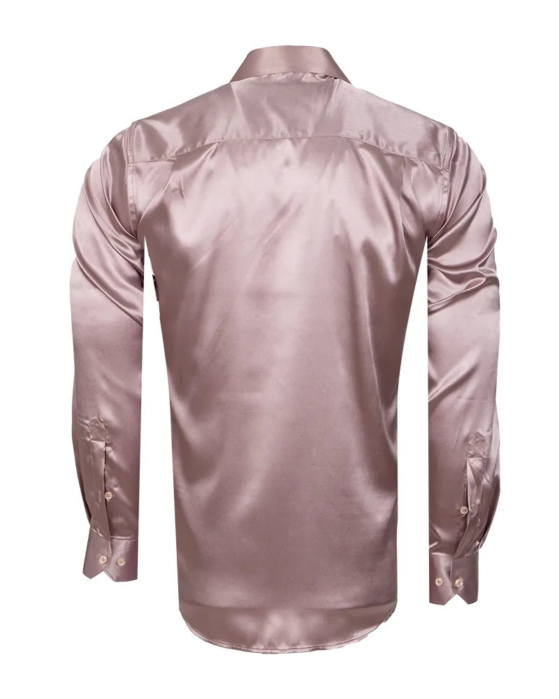 Pink Shiny Plain Satin Classic Men’s Shirt-Makrom