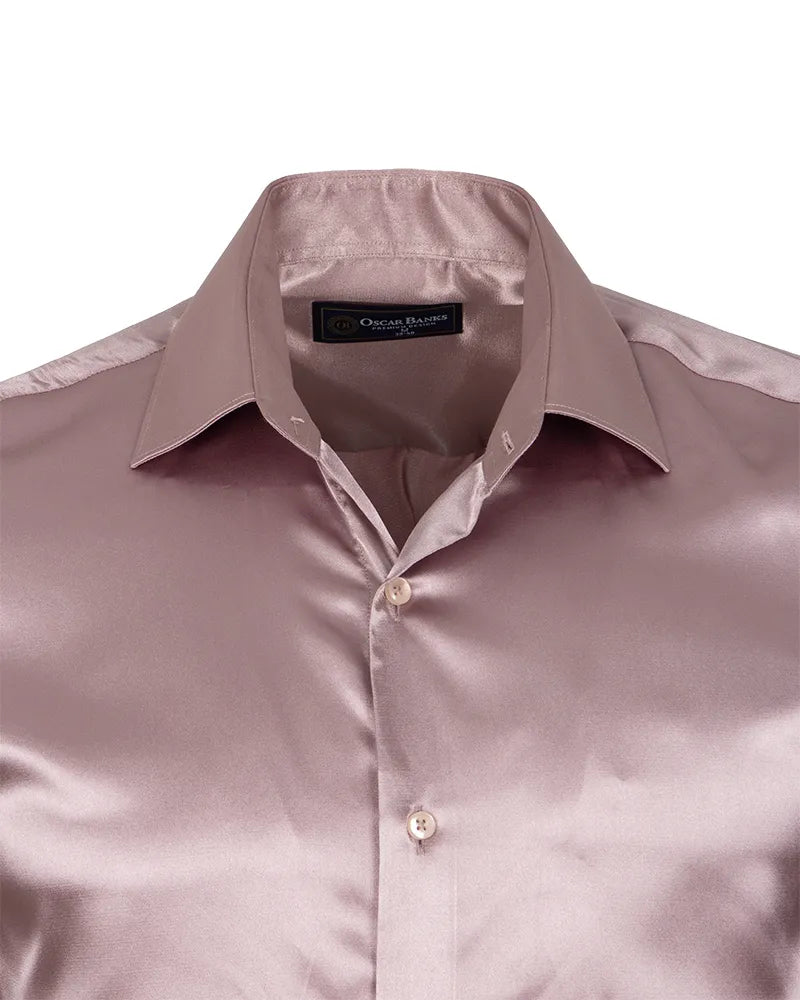 Pink Shiny Plain Satin Classic Men’s Shirt-Makrom