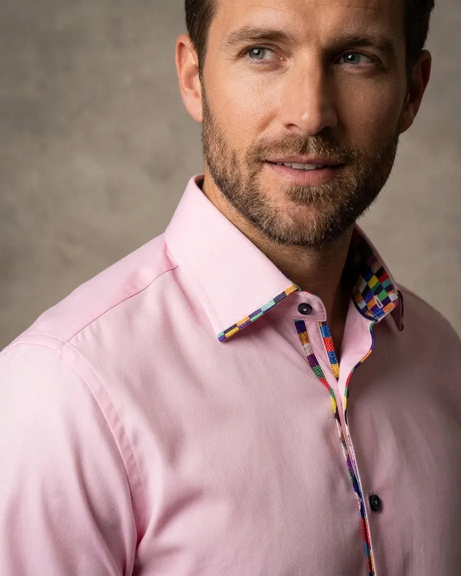 Pink Fashion Shirt with Multicolour Collar Tip Design