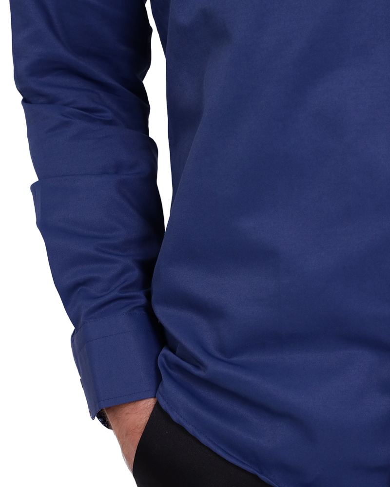 Plain Dark Blue Shirt with Floral Insert Design Shirt-Makrom