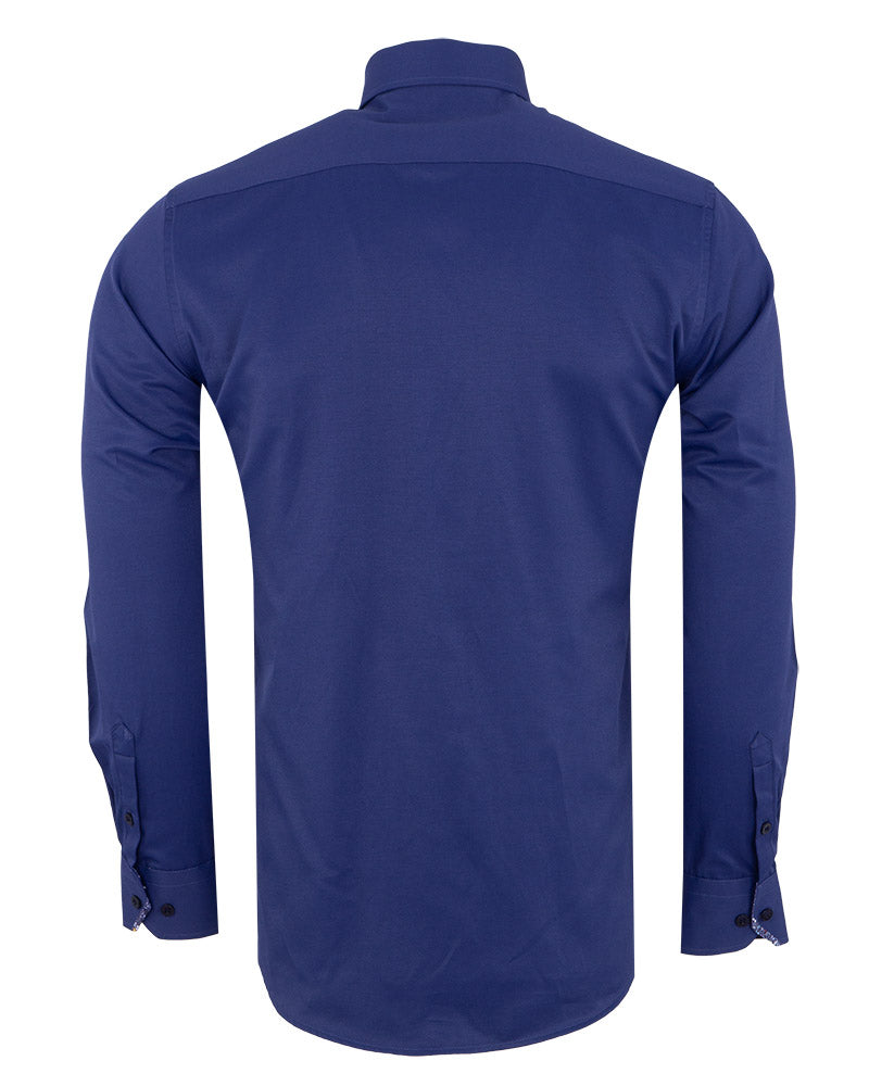 Plain Dark Blue Shirt with Floral Insert Design Shirt-Makrom