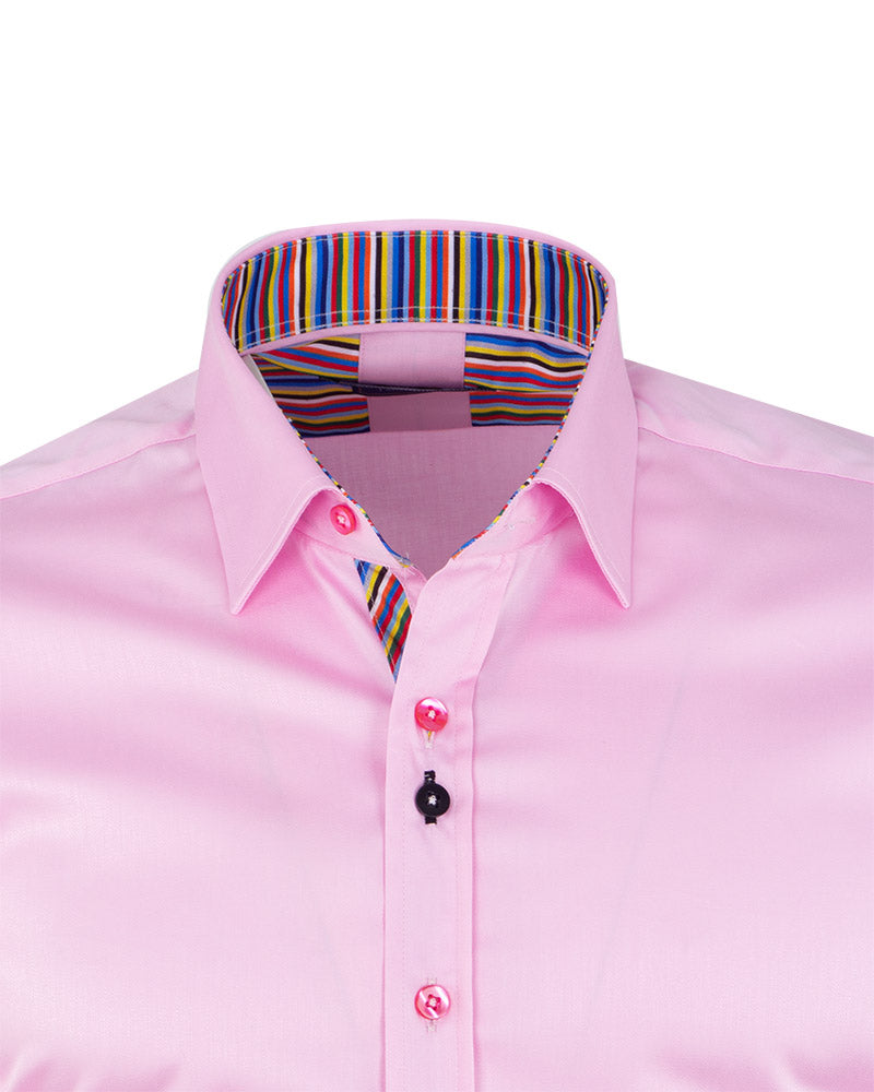 Plain Pink Shirt with Colourful Stripe Insert Shirt-Makrom