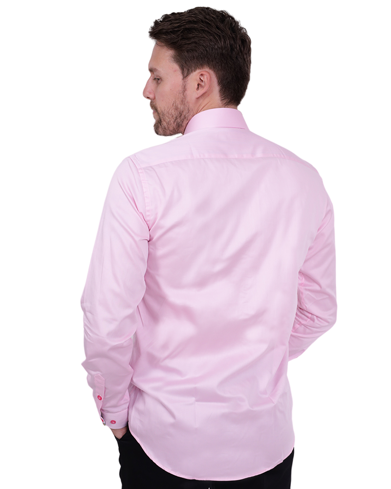 Plain Pink Shirt with Colourful Stripe Insert Shirt-Makrom